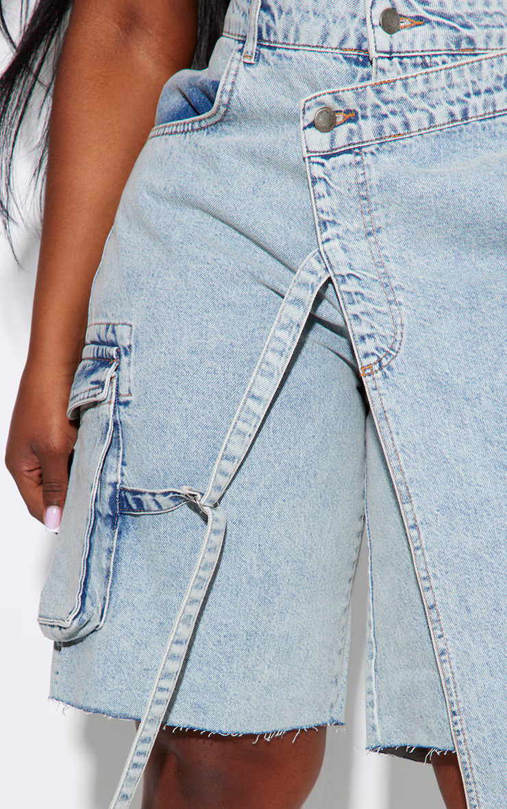 Plus Vintage Bleach Wash Asymmetric Buckle Jorts | PrettyLittleThing US