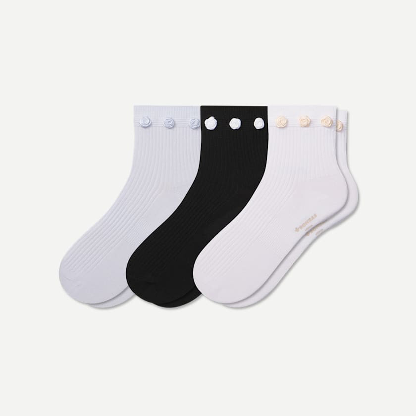 Women's Rosette True Rib Quarter Sock 3-Pack | Bombas