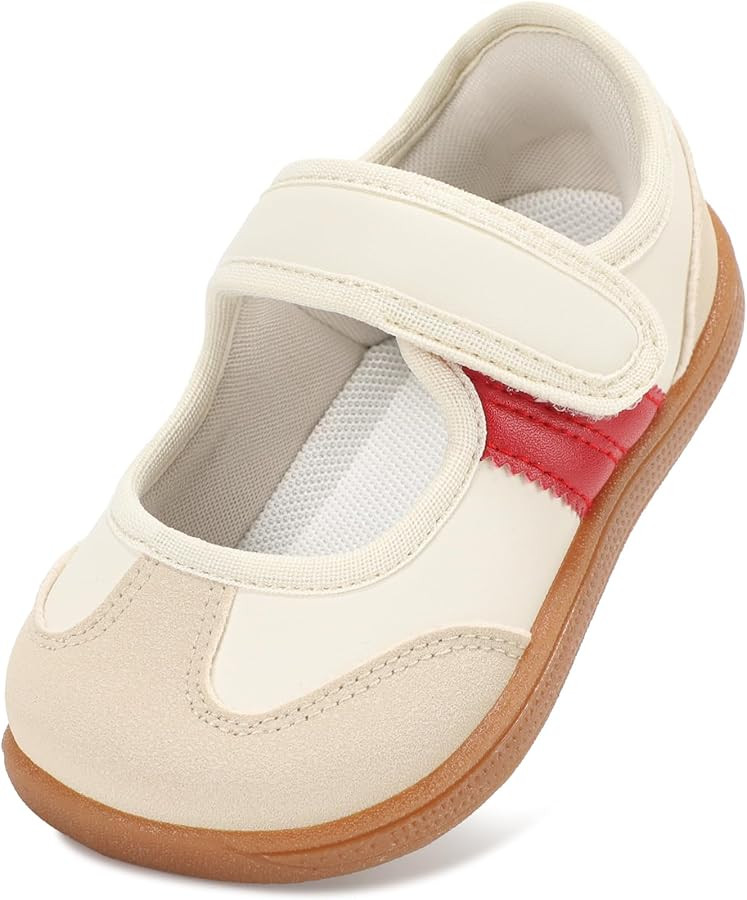 Toddler Girl Mary Jane Classic Sneakers Barefoot Walking Shoes for School with Hook and Loop | Amazon (US)