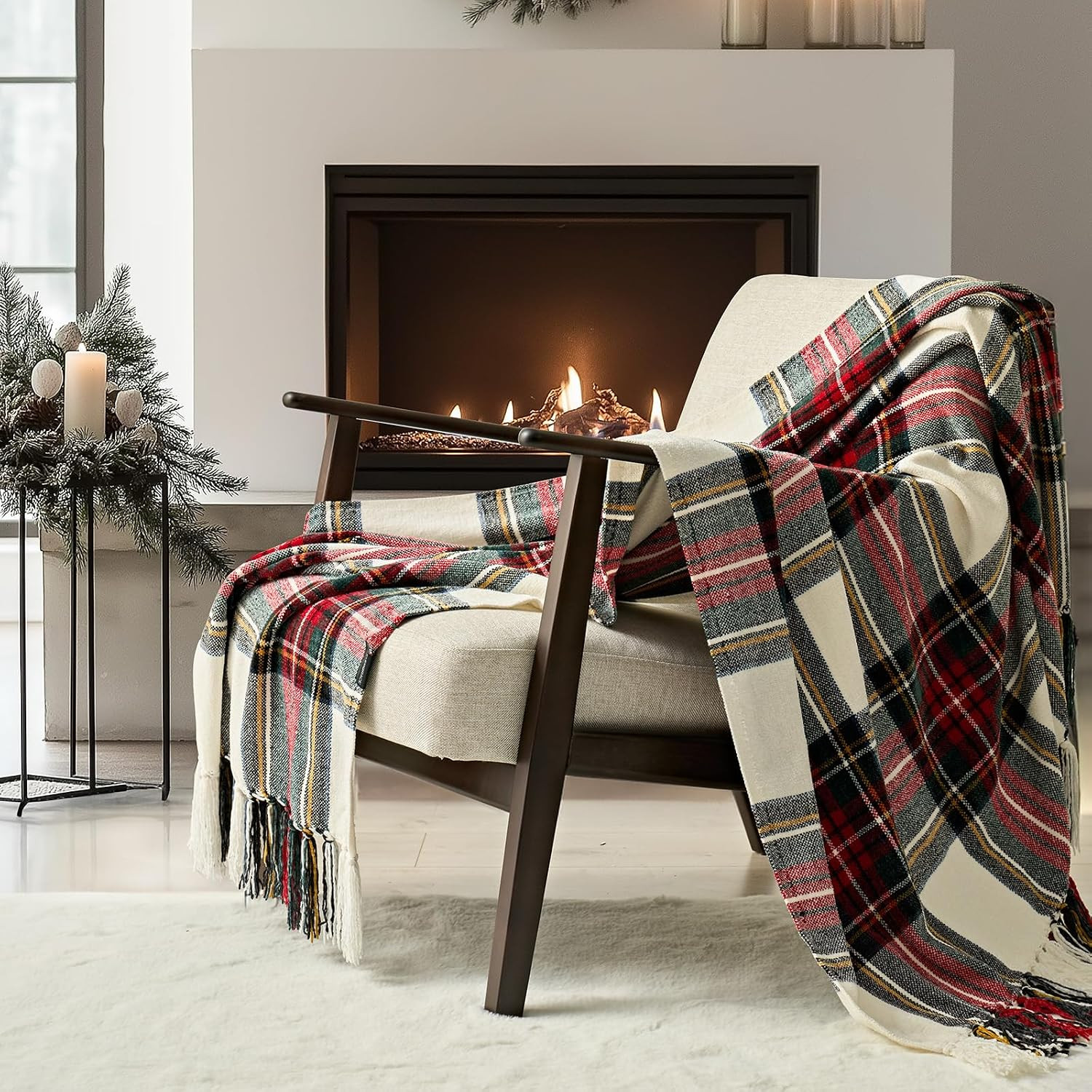 Chenille Christmas Throw Blanket, 50"x60", White Stewart Plaid | Amazon (US)