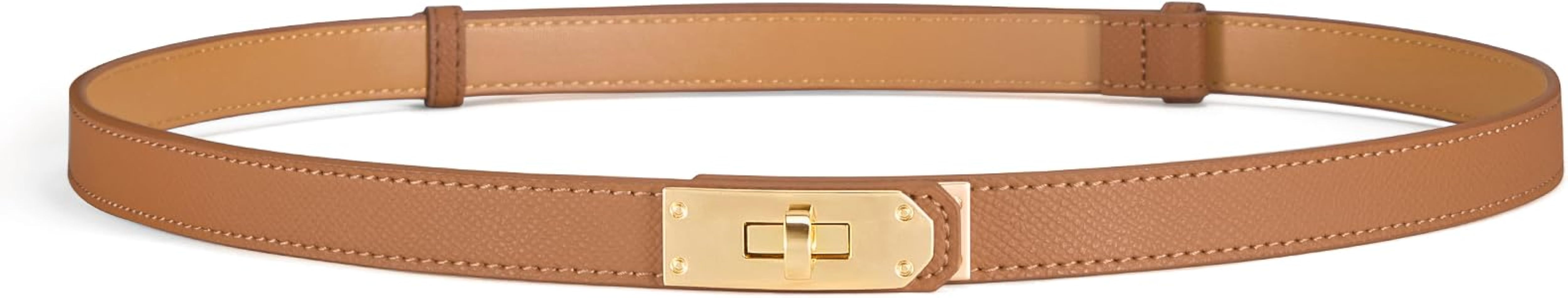 Women\u2019s Skinny Leather Belt with Gold or Silver Turn-Lock Buckle \u2013 Adjustable Thin Belt... | Amazon (US)