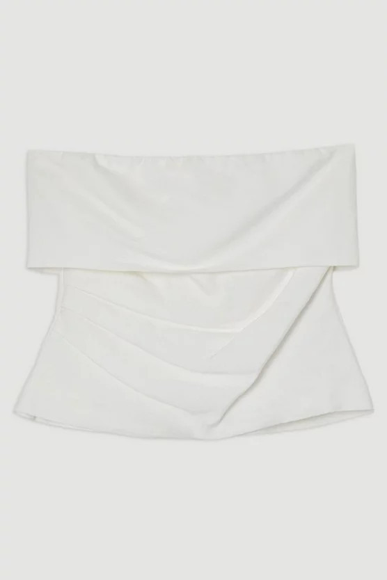 Linen Viscose Woven Bandeau Top With Ruched Side Detail | Karen Millen UK + IE + DE + NL