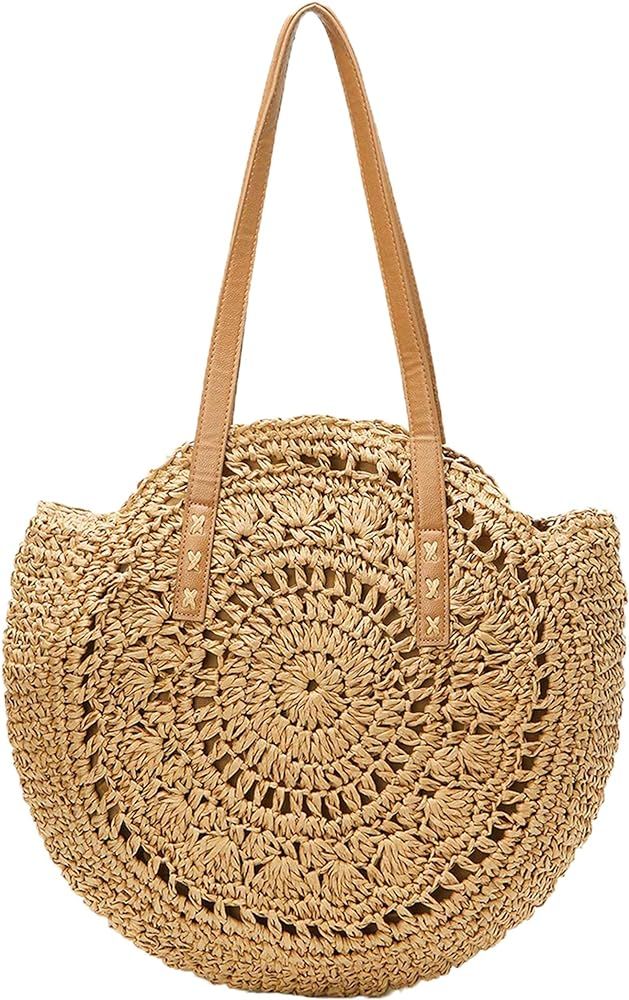 Straw Handbags Women Handwoven Round Corn Straw Bags Natural Chic Hand Large Summer Beach Tote Woven | Amazon (US)