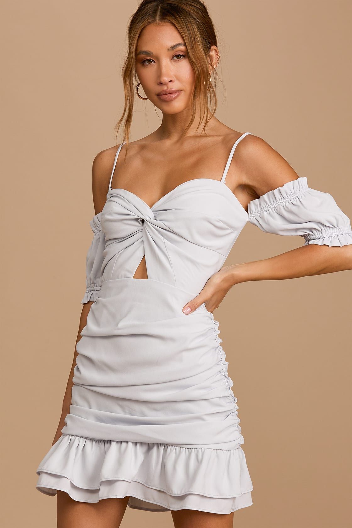 Not Just a Crush Dusty Blue Ruched Off-the-Shoulder Mini Dress | Lulus (US)