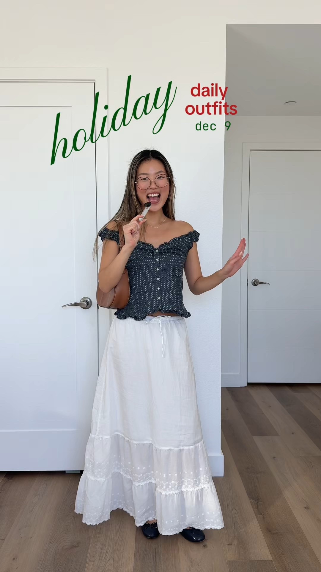 today’s holiday outfit of the day! dressing for a california christmas clearly HAHA 💕 

warm winter outfits, white maxi skirt, white maxi skirt outfits, polka dot top, polka dot blouse, ballet flats, sam edelman shoes, ballet flats outfits, leather bag, french leather bag 

#LTKootd #LTKHoliday #LTKFindsUnder100