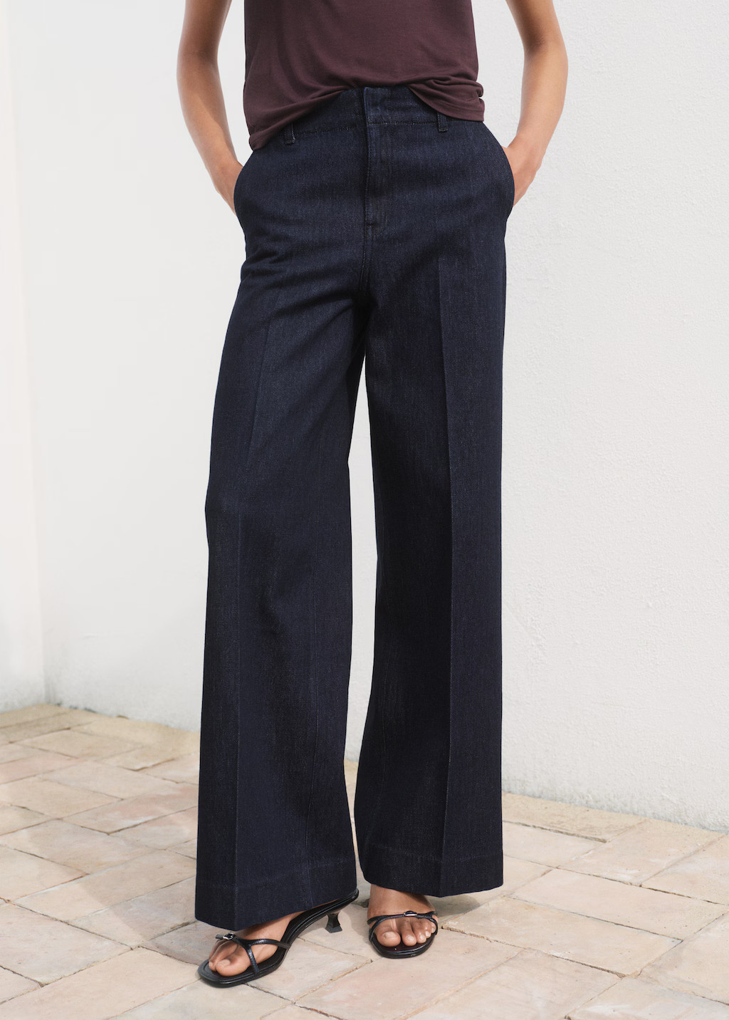 High-waisted wide leg denim pants | Mango (US/MX/AU)