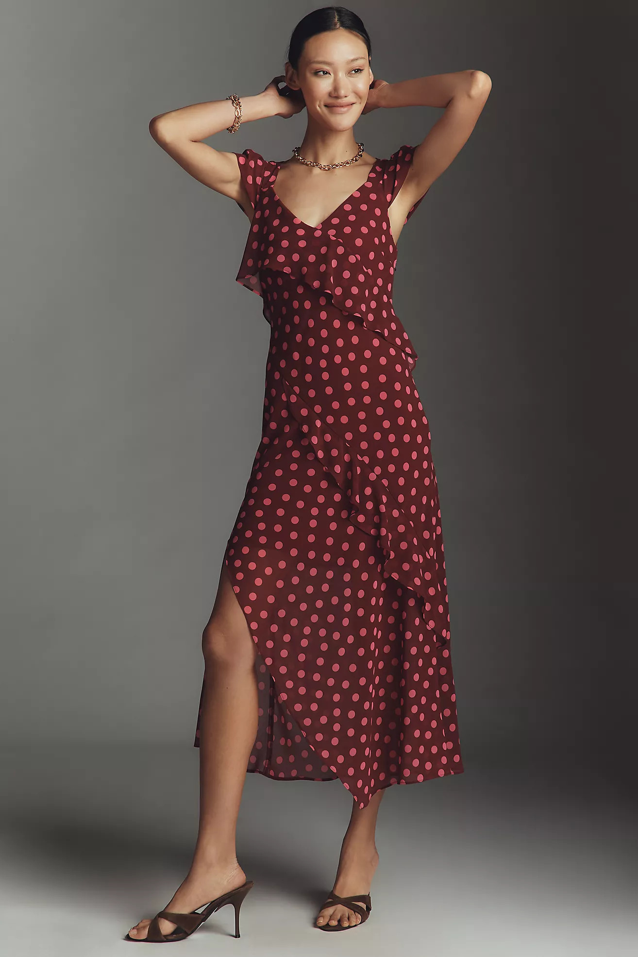 By Anthropologie Ruffle-Sleeve Floral Slip Midi Dress | Anthropologie (US)