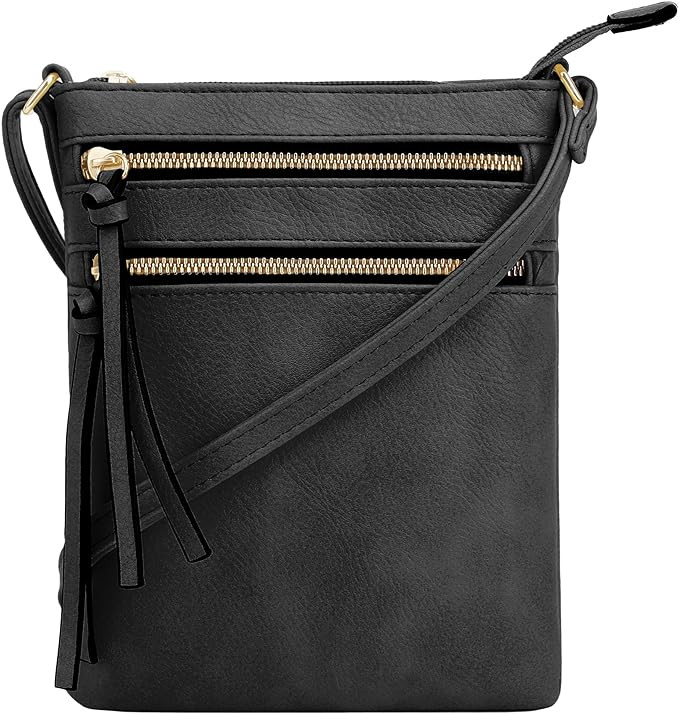 DELUXITY Crossbody Purse Bag Shoulder Bag Multi Pocket Zipper Purse | Black | Amazon (US)