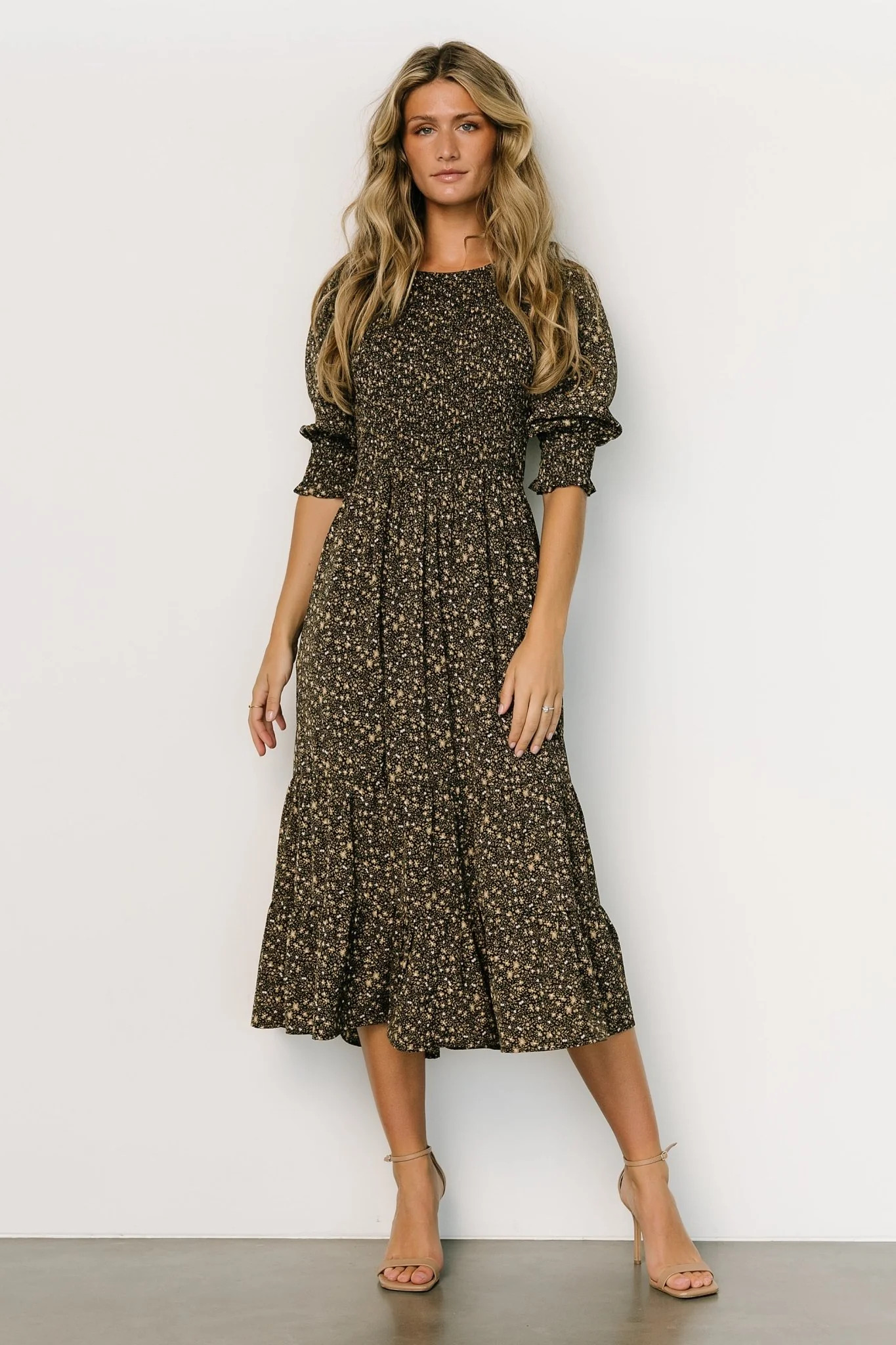 Pele Tiered Midi Dress | Black Floral | Baltic Born
