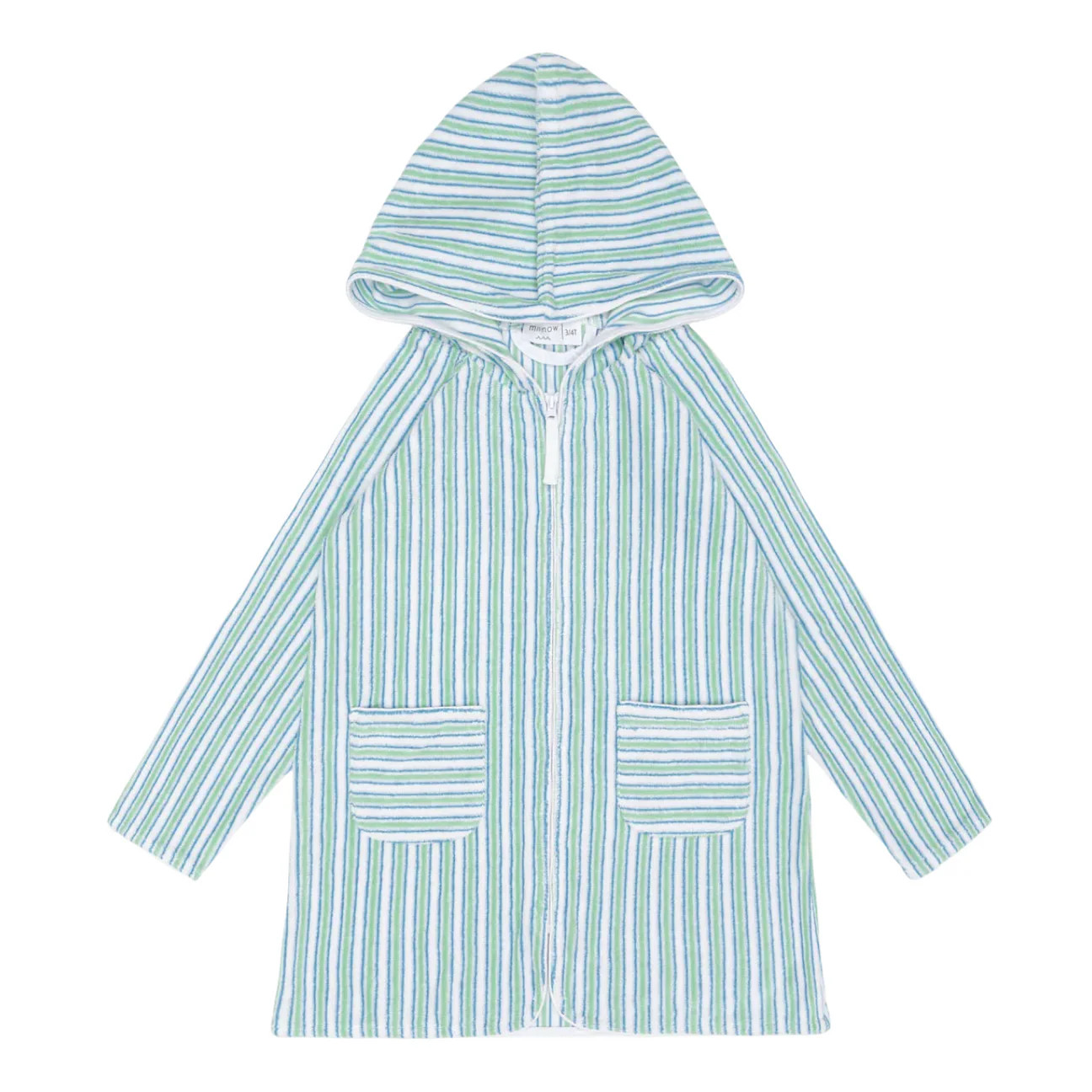 unisex tamarin stripe french terry hooded zipper coverup | Minnow