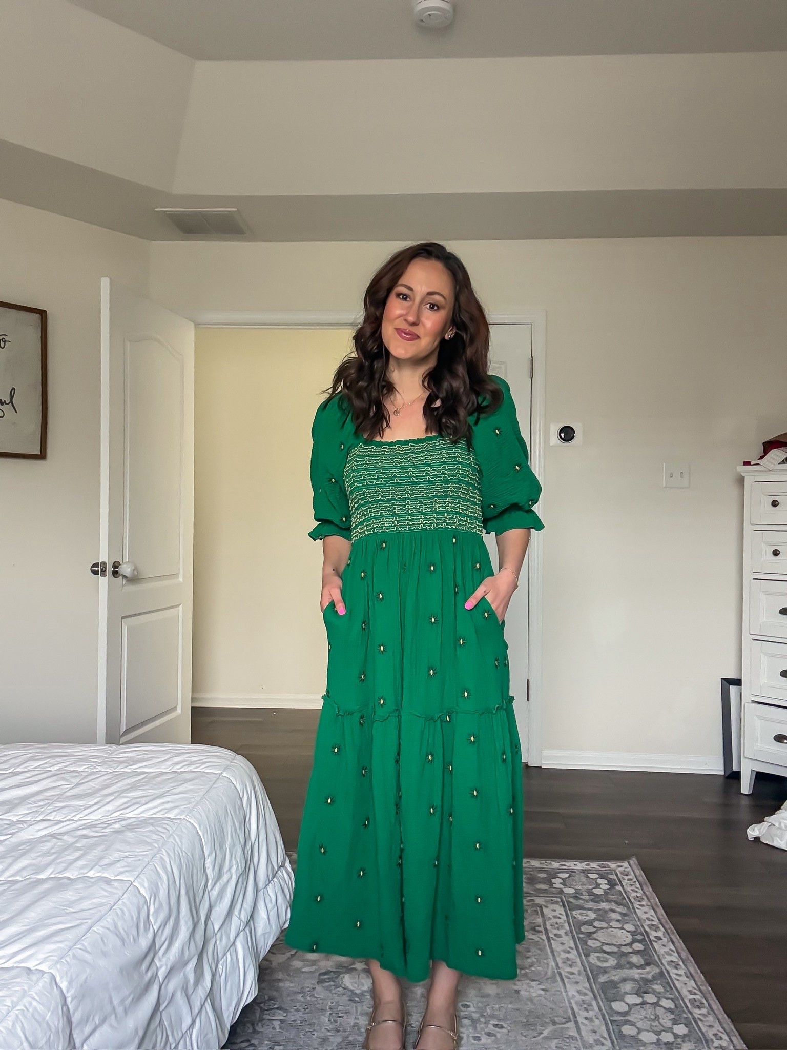 Green smocked dress from Amazon - perfect for postpartum + nursing friendly! 

#LTKdayinmylife #LTKSeasonal #LTKmomlife