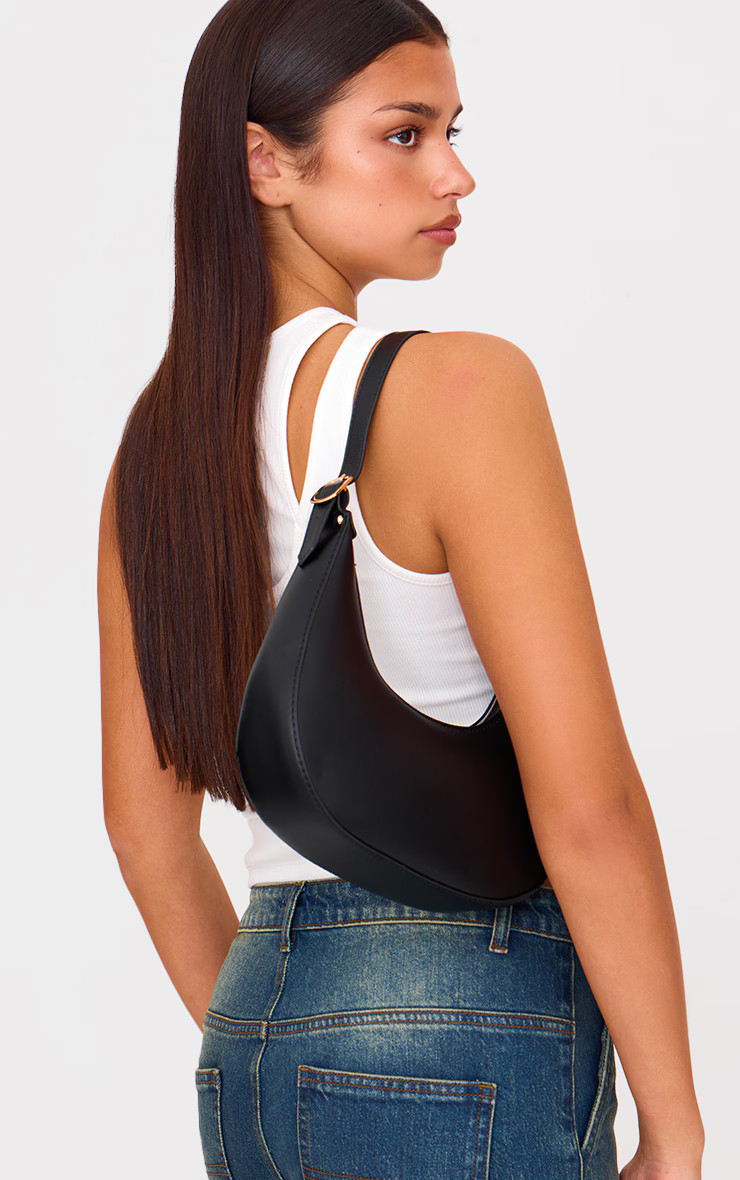 Black Curved PU Shoulder Bag | Accessories | PrettyLittleThing US