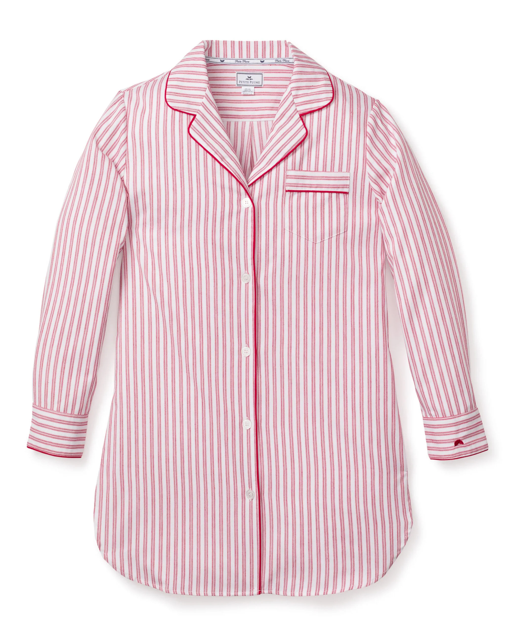 Women's Twill Nightshirt in Antique Red Ticking | Petite Plume