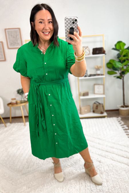 New midi shirt dress at Walmart! Love this color green!  XL in mine!  Sandals run tts  

#LTKSeasonal #LTKOver40 #LTKMidsize