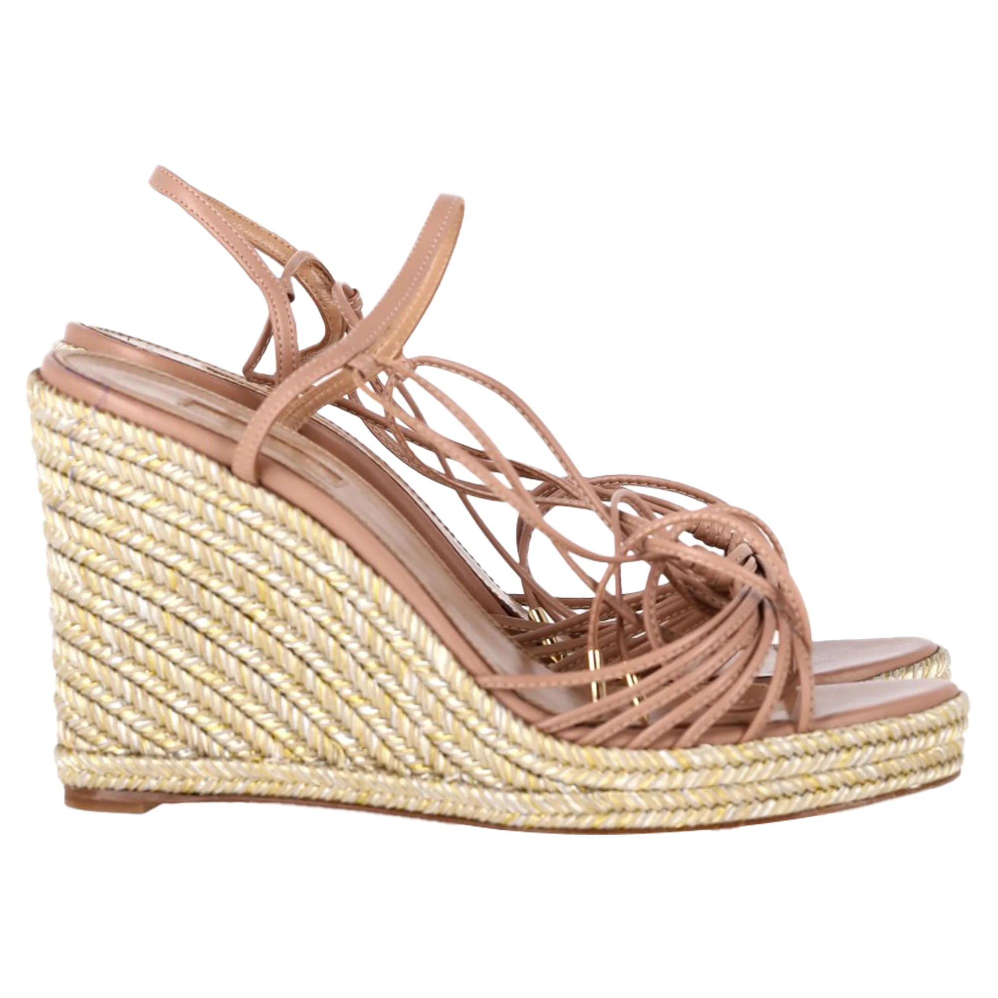 Aquazzura Whisper 85 Espadrille Wedge Sandals In Brown Leather | Shop Simon