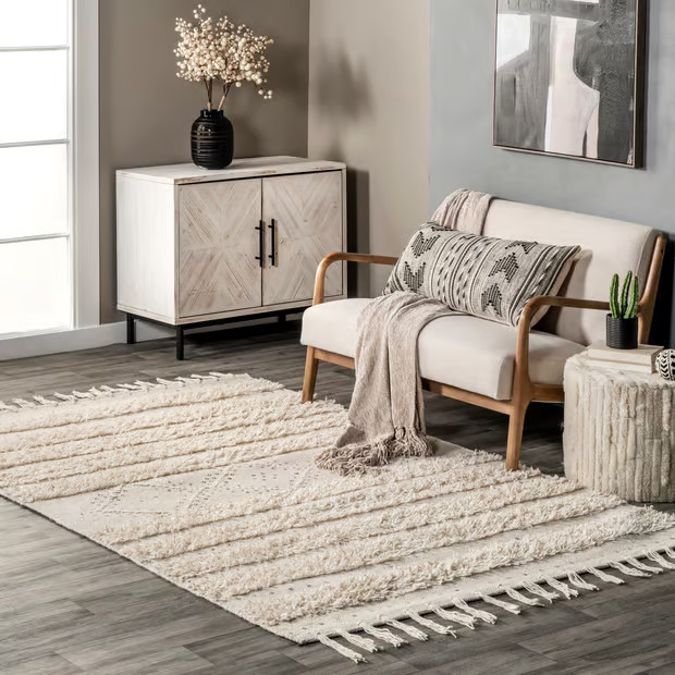Ivory Shaggy Diamond Texture Area Rug | Rugs USA