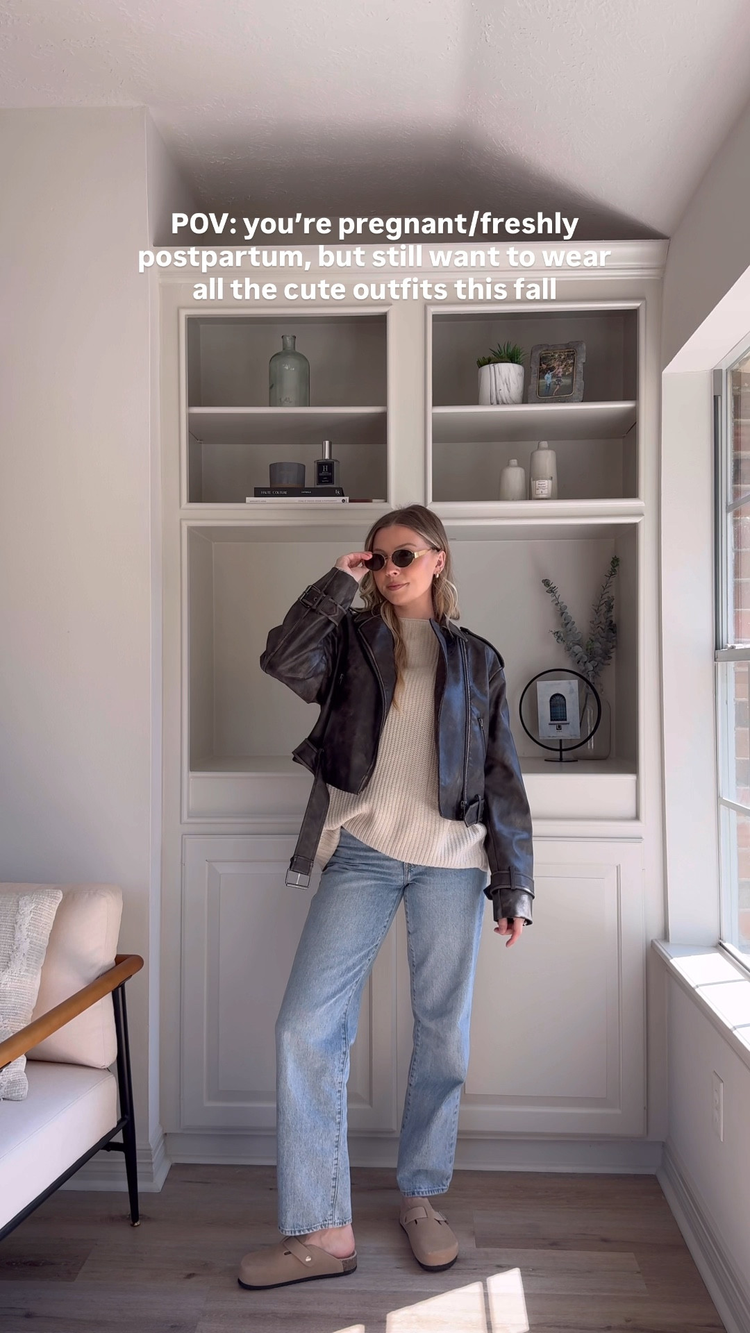 My favorite hack for wearing jeans while pregnant or freshly postpartum! Wearing a 26 in jeans, M in band, S in tank, S-M in sweater, and M in jacket. 

#LTKBump #LTKBaby