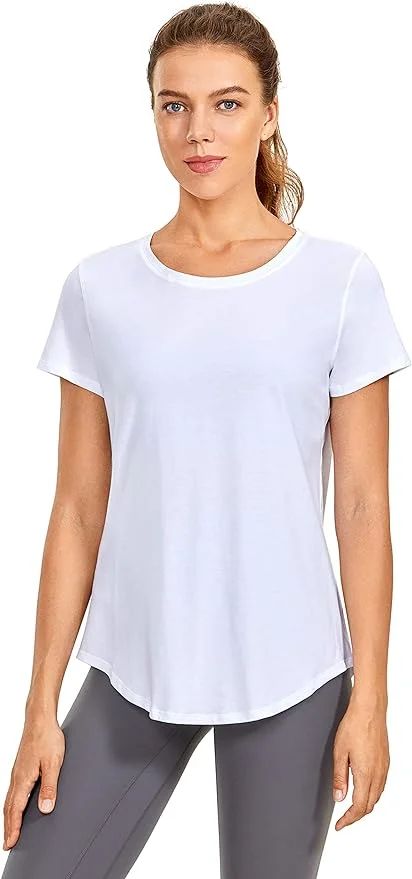 CRZ YOGA Women's Pima Cotton Short Sleeve Workout Shirt Yoga T-Shirt Athletic Tee Top | Walmart (US)