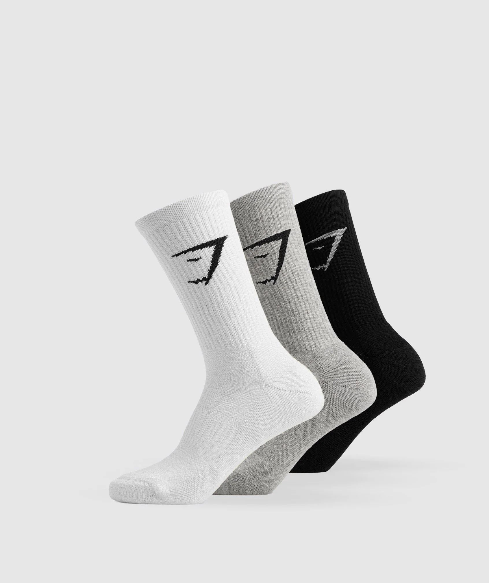 Gymshark Crew Socks 3pk - White/Light Grey Core Marl/Black | Gymshark US