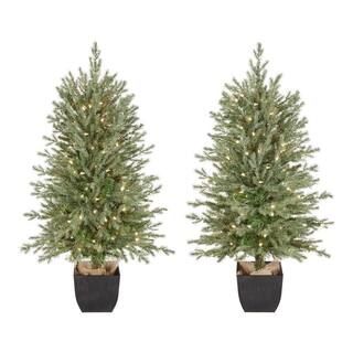 Home Accents Holiday 4 ft Potted Christmas Tree 2-Pack TY017-1717 - The Home Depot | The Home Depot