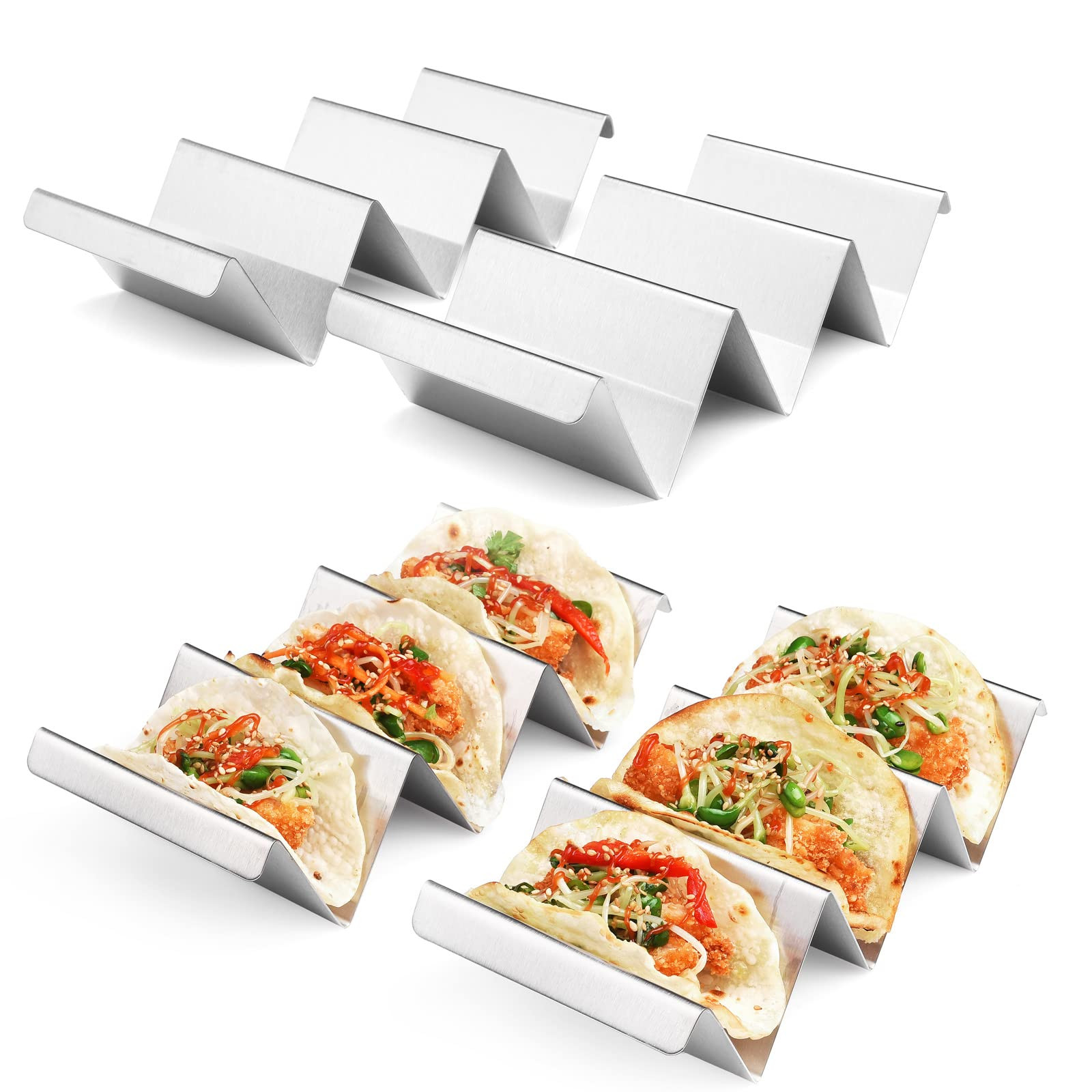 Taco Holders 4 Packs - Stainless Steel Taco Stand Rack Tray Style, Oven Safe for Baking, Dishwash... | Amazon (US)