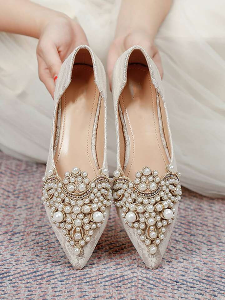 Women Faux Pearls Decor Flats, Elegant Point Toe Flats Ballet Flats | SHEIN