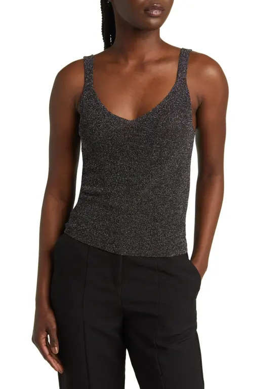 MANGO Kling Metallic Knit Tank in Black at Nordstrom, Size Large | Nordstrom