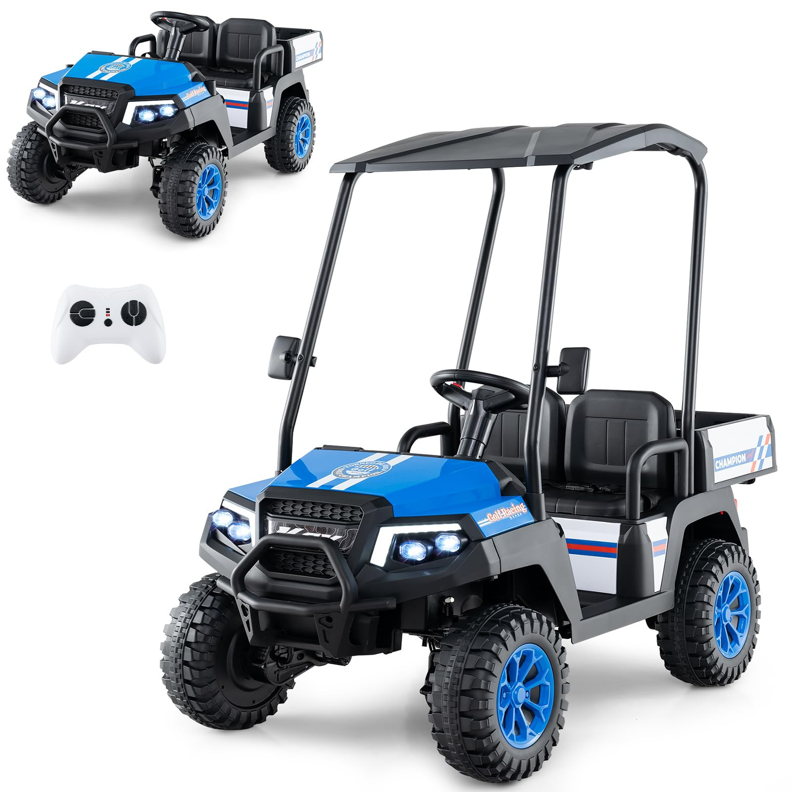 Costzon 24V Kids Golf Cart, 4WD 2 Seater Ride on Car w/Sun Shade, Storage Trunk & Remote Control, Electric Vehicle w/LED Lights, Realistic Sounds & Wireless Connection, Gift for Boys Girls 3+ (Navy) | Amazon (US)