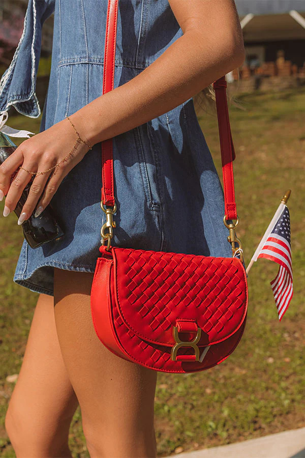 First Stop To Fabulous Faux Leather Woven Purse in Red | Impressions Online Boutique