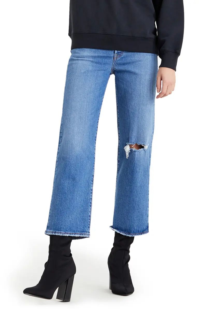 Ribcage Ripped High Waist Ankle Straight Leg Jeans | Nordstrom