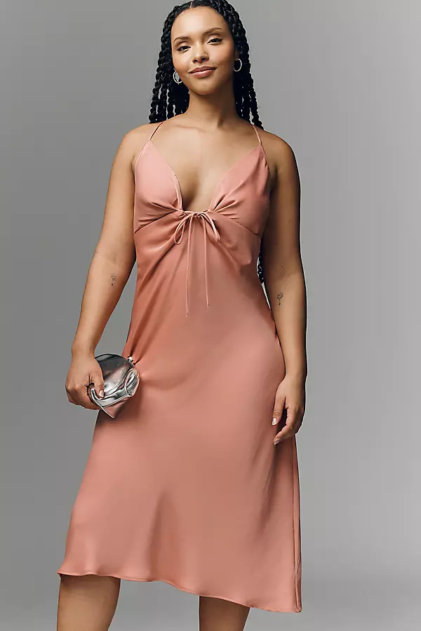 By Anthropologie Satin Keyhole Midi Slip Dress | Anthropologie (US)