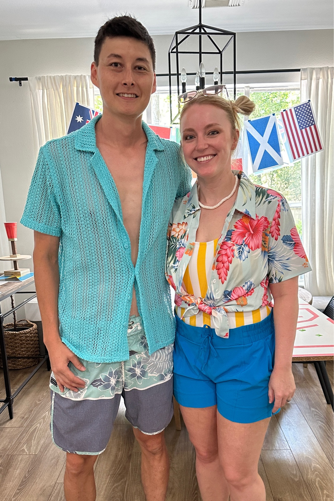 Summer fun style! Love this yellow striped swimsuit and active shorts from Target! 💛 The shorts are the perfect length and have pockets big enough for your phone. The hubs got lots of compliments on this shirt, perfect for vacation or a pool day – also from Target! Hawaiian shirt, colorful swim, beach wear, pool outfit

#LTKMidsize #LTKSummerSales #LTKMens