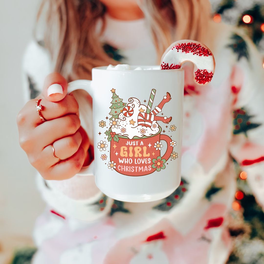 Retro Christmas Coffee Mug Just A Girl Who Loves Christmas - Etsy | Etsy (US)