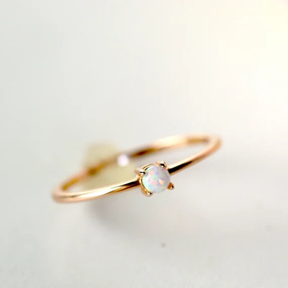 Opal Ring Dainty 1mm Thin Silver Opal Ring October Birthstone Ring Solitarie Opal Ring Stacking R... | Etsy (AU)