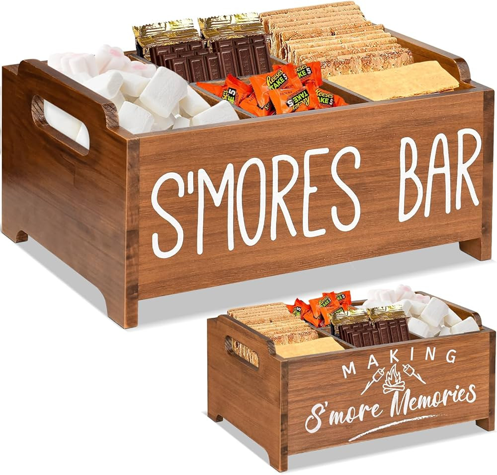 Smores Caddy, Wooden S'Mores Station with Handles, Smores Kit for Fire Pit Smores Maker Box, Farm... | Amazon (US)