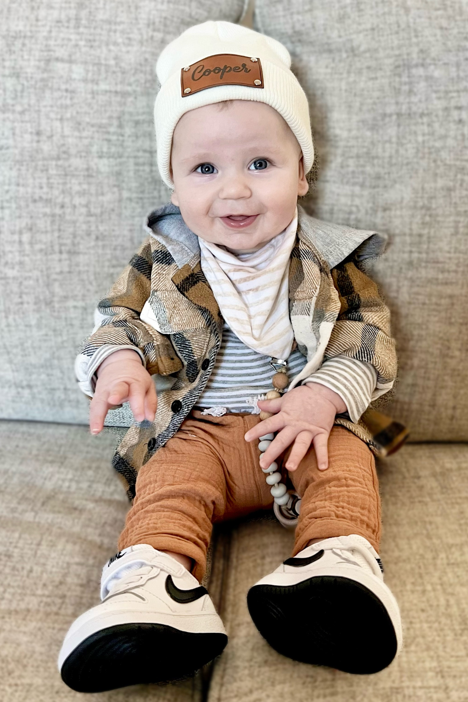 Baby boy outfit, ootd, modern baby clothes, monogrammed beanie, baby beanie, baby shacket, nike court, leather patch beanie, flannel, plaid, rust, terracotta, baby neutral, boy style, amazon finds, SHEIN kids, baby gap, fall baby boy outfit, winter clothes for baby, modern style, kid aesthetic, pacifier clip, #competition

#LTKbaby #LTKbump #LTKFind