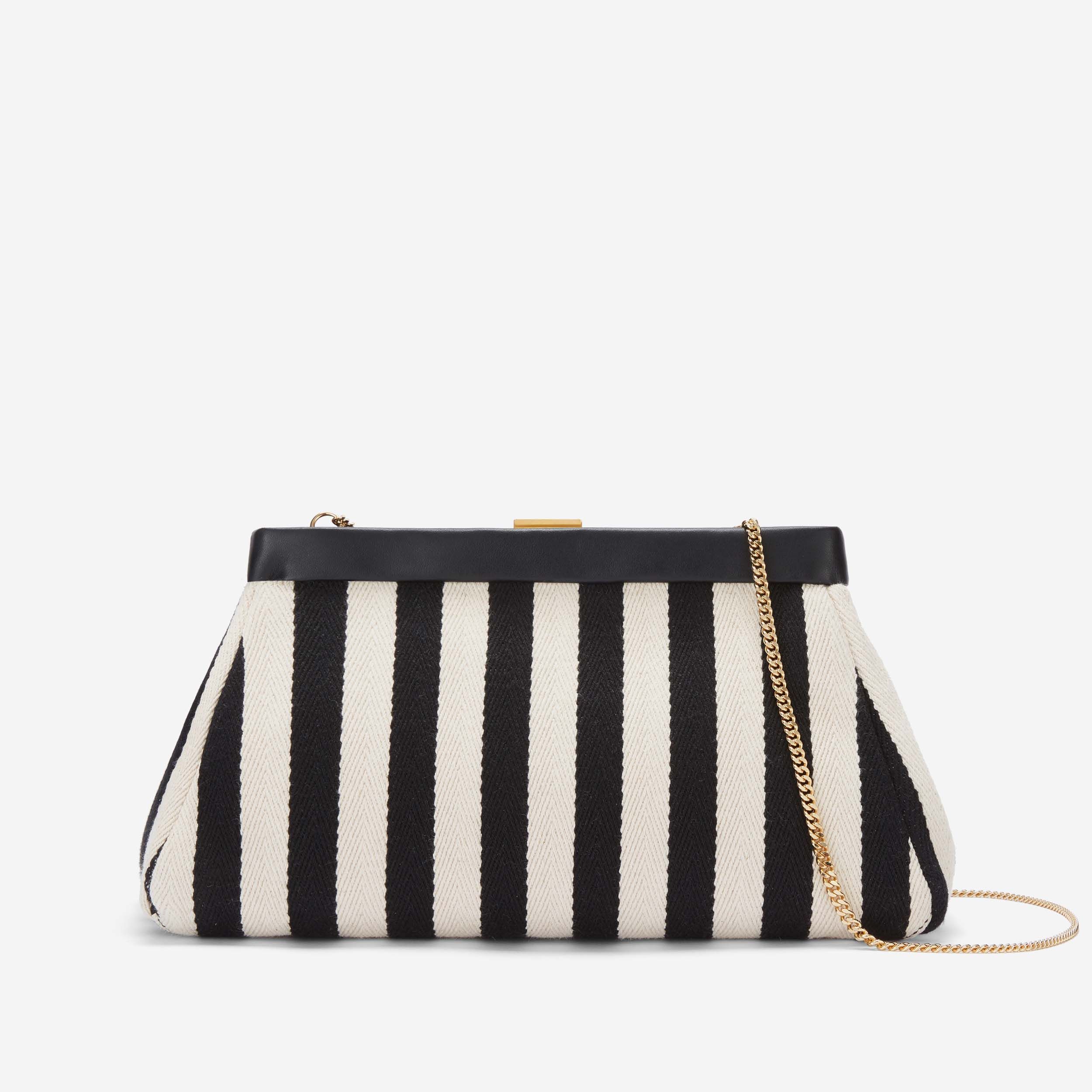 The Cannes | Black Striped Cotton Canvas Black Smooth | DeMellier | DeMellier