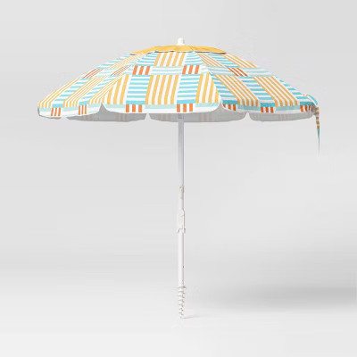 7'x7' Outdoor Patio Beach Umbrella Broken Stripe - Sun Squad™ | Target