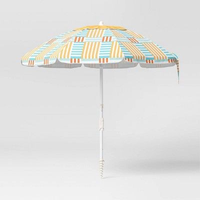 7'x7' Outdoor Patio Beach Umbrella Broken Stripe - Sun Squad™ | Target