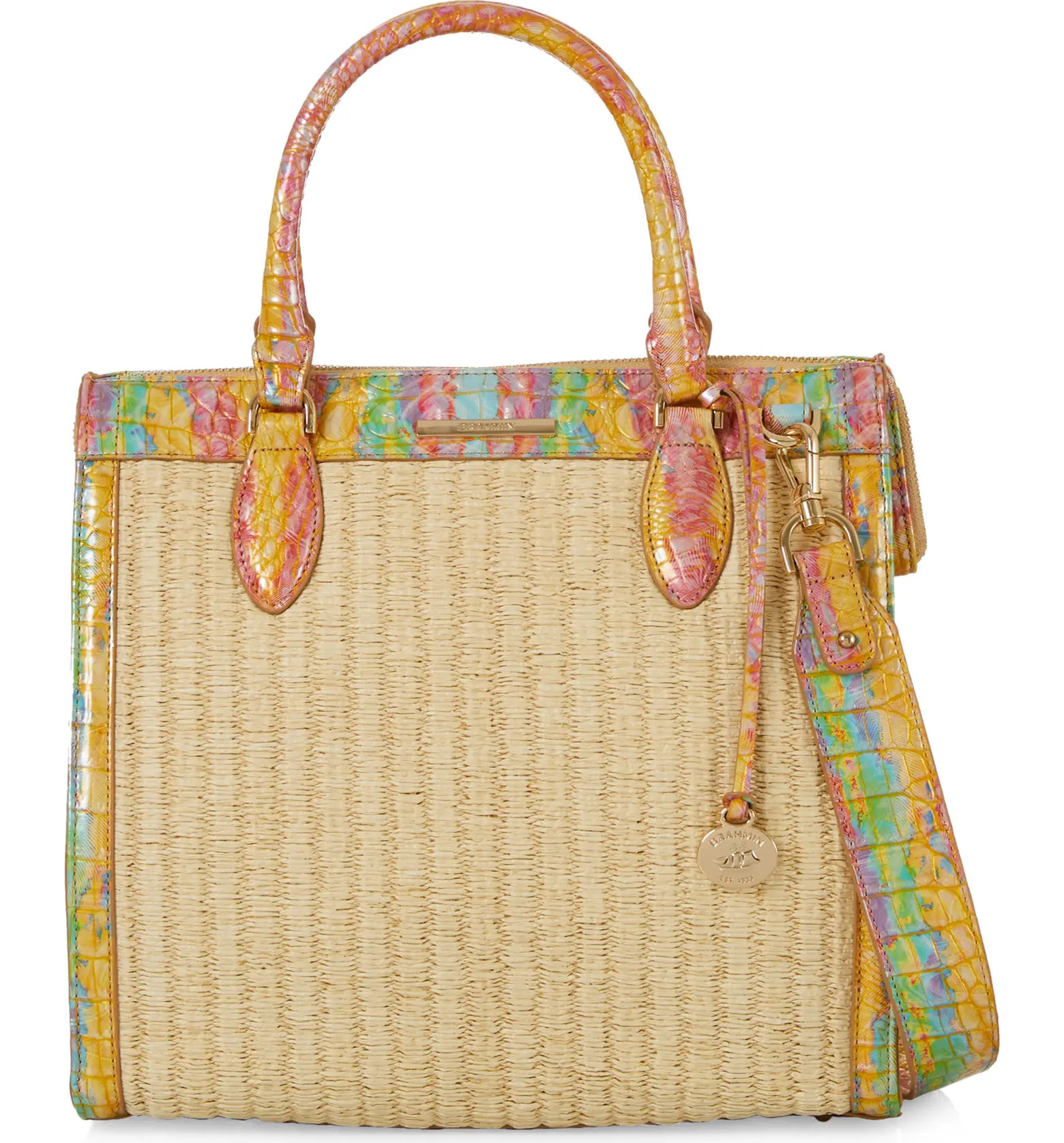 Caroline Croc Embossed Leather & Straw Satchel | Nordstrom