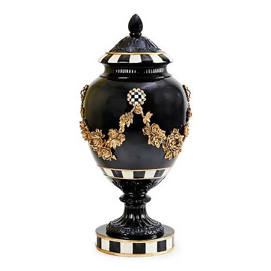 Haunted House Gold Floral Black Pedestal Urn | MacKenzie-Childs
