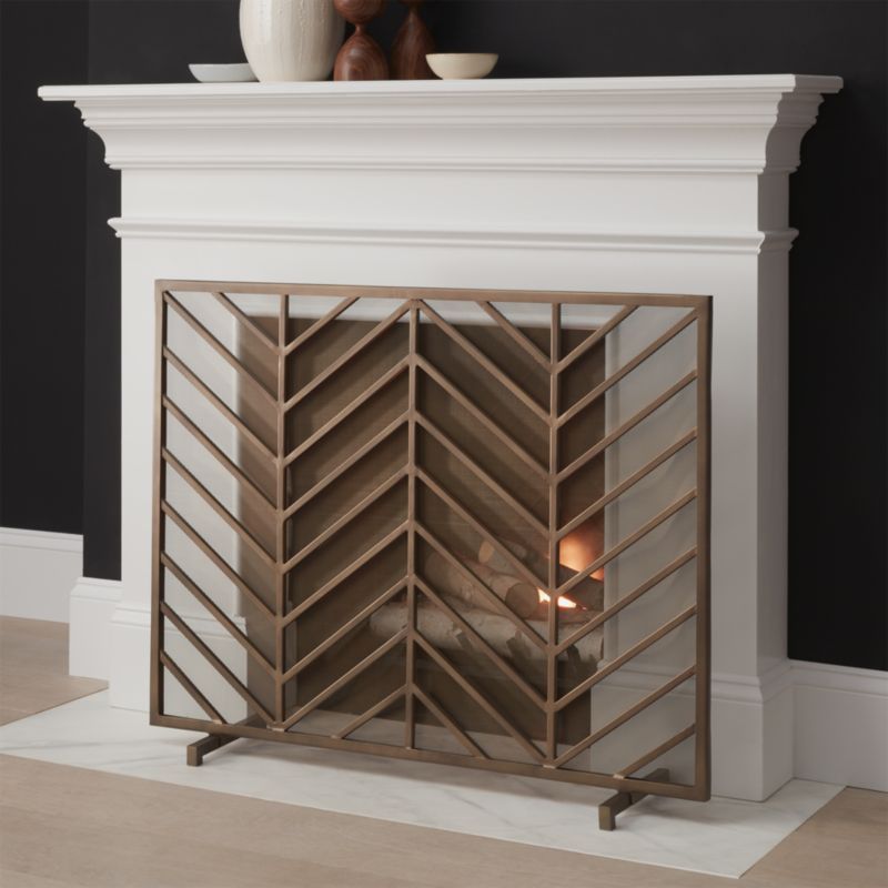 Chevron Antique Brass Fireplace Screen + Reviews | Crate and Barrel | Crate & Barrel