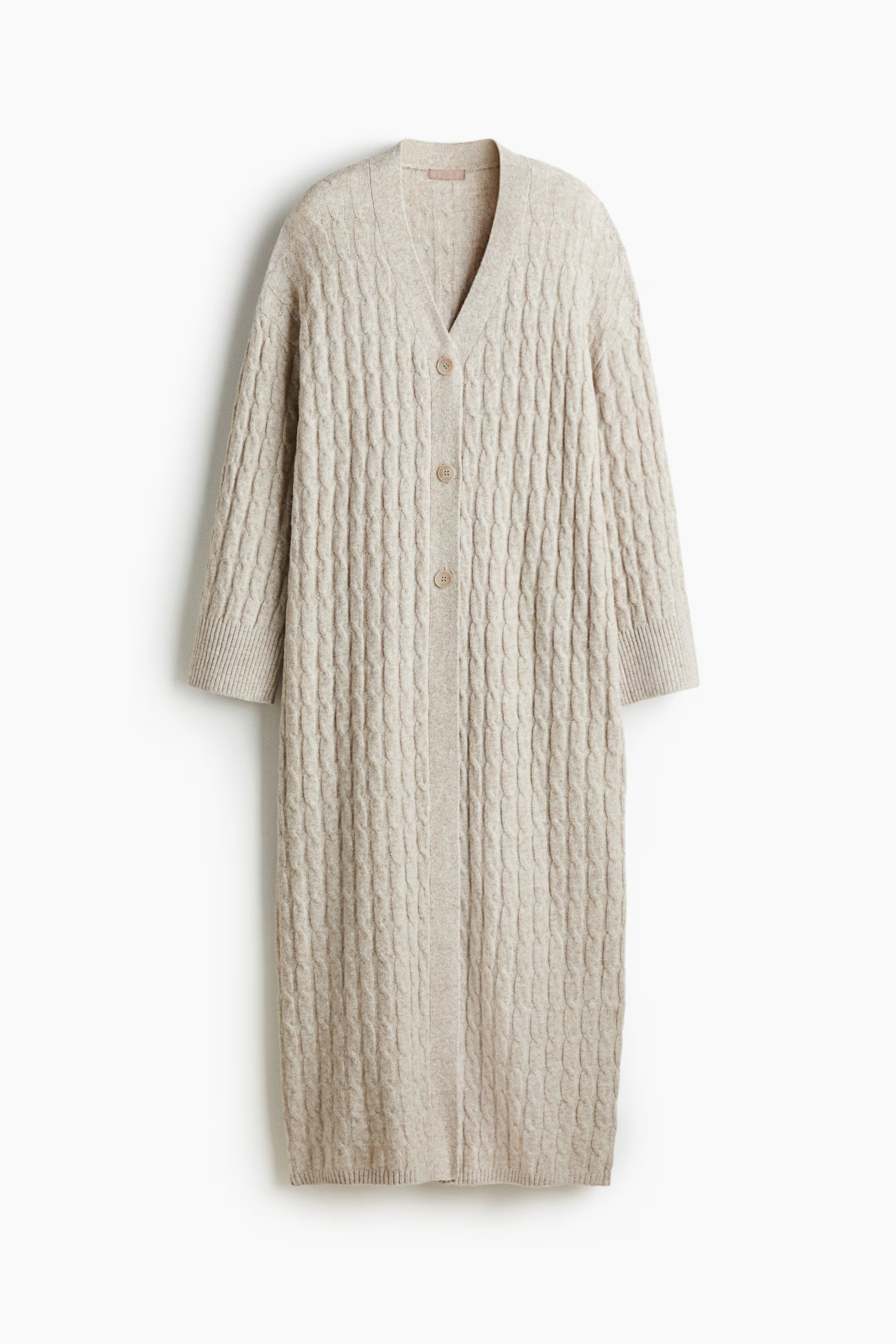 Long cable-knit cardigan - Light beige marl - Ladies | H&M GB | H&M (UK, MY, IN, SG, PH, TW, HK)