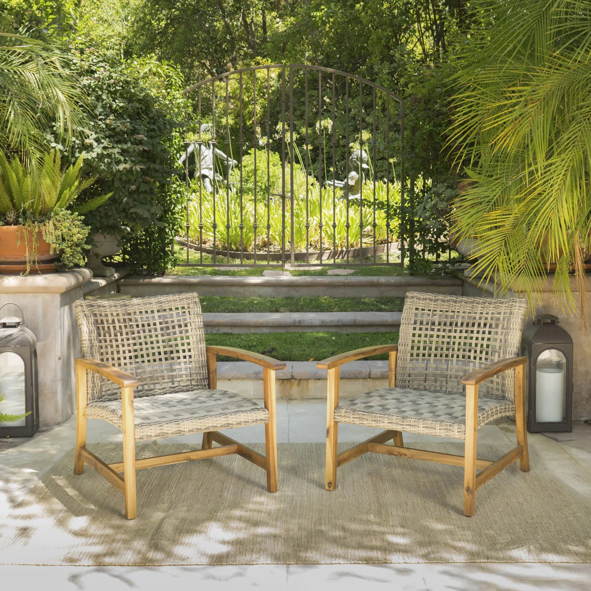 Wellard Outdoor Wood and PE Wicker Club Chairs (Set of 2) | Wayfair North America