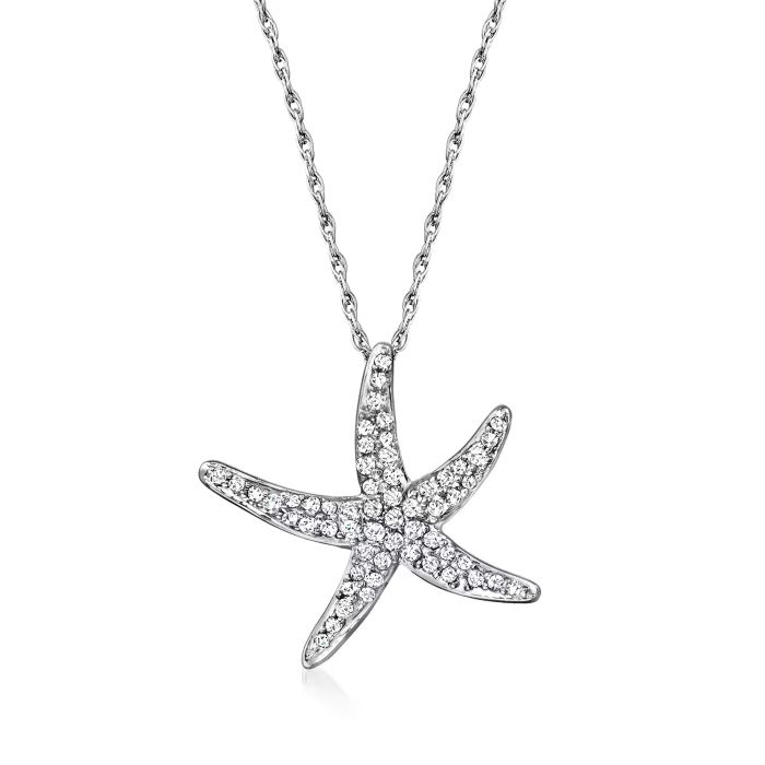 .25 ct. t.w. Diamond Starfish Pendant Necklace in Sterling Silver | Ross-Simons