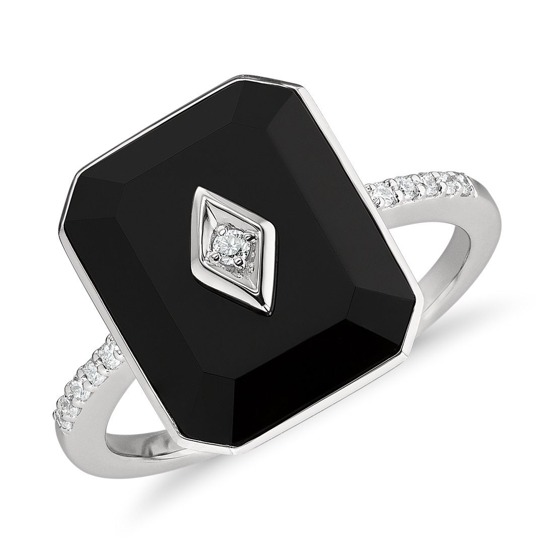 Blue Nile Studio Black Onyx and Diamond Ring in 18k White Gold | Blue Nile | Blue Nile Asia
