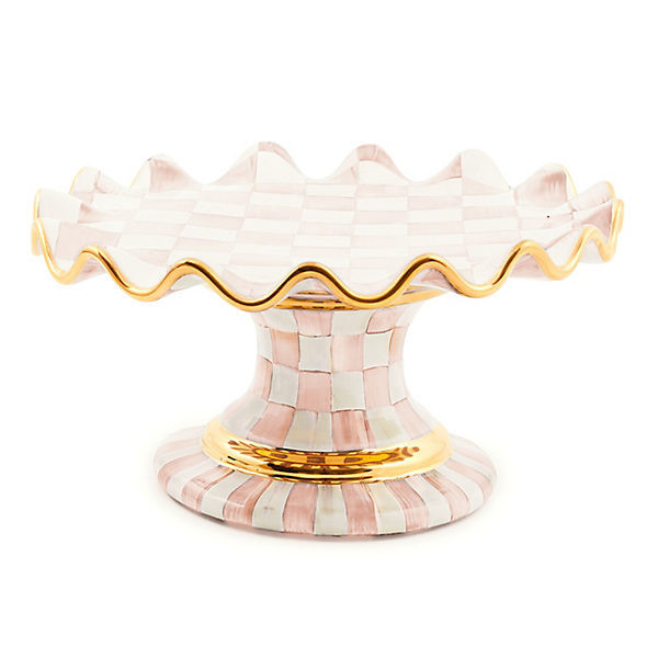 MacKenzie-Childs Rosy Check Ceramic Fluted Cake Stand | MacKenzie-Childs