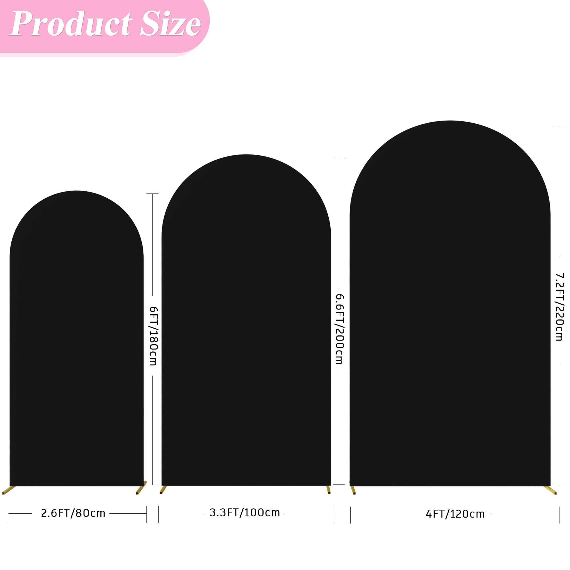 Wokceer Wedding Arch Cover (7.2FT, 6.6FT, 6FT) Set of 3 Spandex Fitted Wedding Arch Stand Covers Round Top Chiara Arch Backdrop Stands Cover for Birthday Party Wedding Ceremony Decor Black | Amazon (US)