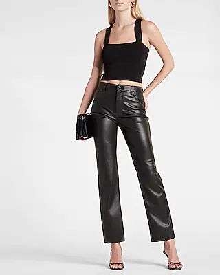 Super High Waisted Faux Leather Modern Straight Pant | Express