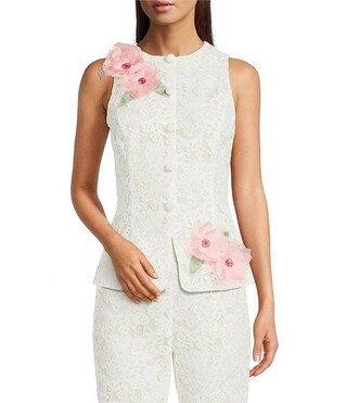 Muse by Marchesa Primrose Lace Floral Applique Coordinating Sleeveless Vest | Dillard's